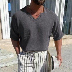  Pure Color Short Sleeve Men's Top