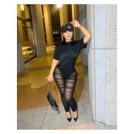  Black See Through Top And Mesh Trouser Suit