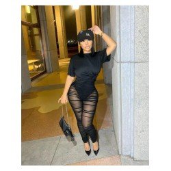  Black See Through Top And Mesh Trouser Suit