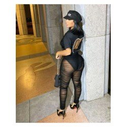  Black See Through Top And Mesh Trouser Suit