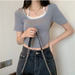 Patchwork Halter Summer Tops For Ladies