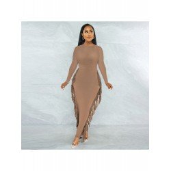Tassel Casual Solid Long Sleeve Maxi Dress Tassel Casual Solid Long Sleeve Maxi Dress
