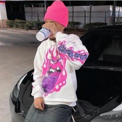 Printed Hooded Collar Loose Men Hoodies Tops