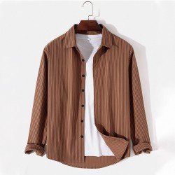  Autumn Turndown Neck Striped Men's Shirt
