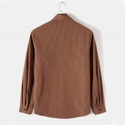  Autumn Turndown Neck Striped Men's Shirt