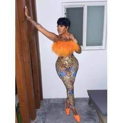 Stylish Matching Strapless Top And Leopard Trouser Sets