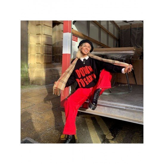  Street Red Fashion High Waist Straight Jeans