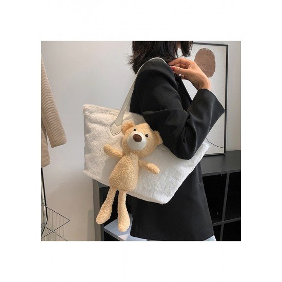  Cute Bear Plush Pure Color Large Capacity Bag