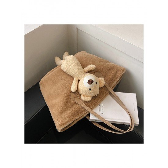  Cute Bear Plush Pure Color Large Capacity Bag