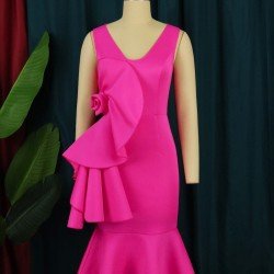 Stylish Rose Sleeveless V Neck Plus Size Dresses