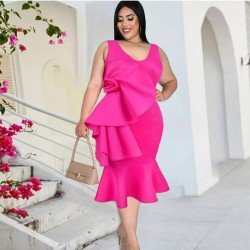 Stylish Rose Sleeveless V Neck Plus Size Dresses