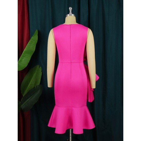 Stylish Rose Sleeveless V Neck Plus Size Dresses