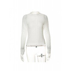 Seductive White See Through Mock Neck Fitted Tops