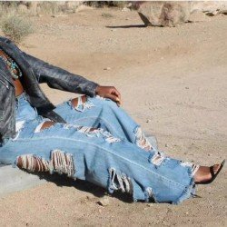  Fashion Pure Color Ripped Women's Denim Jeans