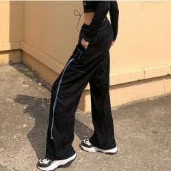  Corduroy Black Straight Leg Drawstring Ladies Trousers