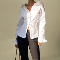 New Simple White Long Sleeve Blouse For Ladies