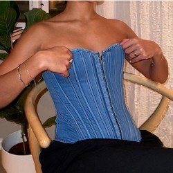 Ladies Denim Tie Wrap Strapless Tops