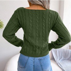  Pure Color Cross V-Neck Navel Sweater