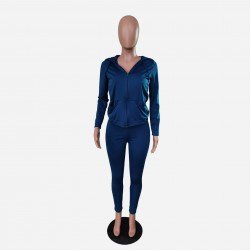 Women's Leisure Sports Pure Color Zipper Hooded Suit  Women's Leisure Sports Pure Color Zipper Hooded Suit