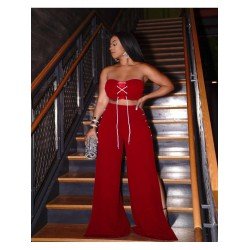 Backless Bandage Patchwork Top And Loose Trouser Sets  Backless Bandage Patchwork Top And Loose Trouser Sets