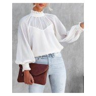  2024 Lantern Sleeve Pure Color Women's Blouse