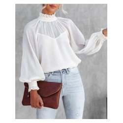  2024 Lantern Sleeve Pure Color Women's Blouse