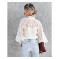  2024 Lantern Sleeve Pure Color Women's Blouse