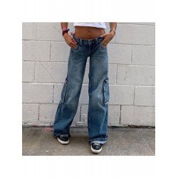 Y2K Style Straight Leg Low Rise Blue Jeans Y2K Style Straight Leg Low Rise Blue Jeans