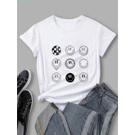Smile Face Graphic Summer Tops For Women
