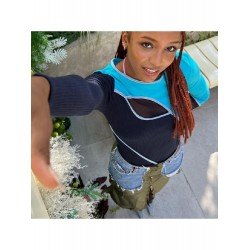 Patchwork Color Blocking Long Sleeve Ladies Tops