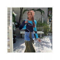 Patchwork Color Blocking Long Sleeve Ladies Tops