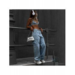 Stylish Straight Loose Leg Blue Cargo Jeans