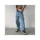 Stylish Straight Loose Leg Blue Cargo Jeans