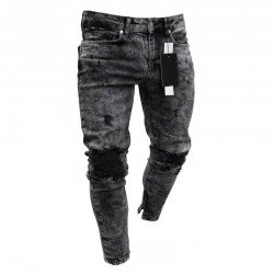  Fashion Pure Color Ripped Men's Denim Jeans