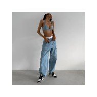 Stylish Straight Loose Leg Blue Cargo Jeans