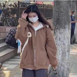  College Style Loose Letter Hooded Coats