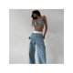 Stylish Straight Loose Leg Blue Cargo Jeans