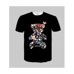 Flower Bear Printed Black Short Sleeve Tees For Men Flower Bear Printed Black Short Sleeve Tees For Men