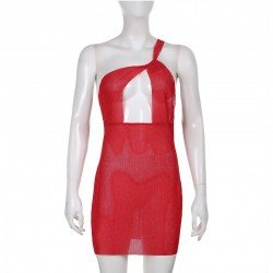 Sexy Club One Shoulder Red Cut Out Mini Dress
