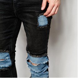 Fashion Ripped Patch Denim Jeans For Men  Fashion Ripped Patch Denim Jeans For Men