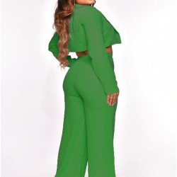  Pure Color Women's Trousers Three-Piece Set