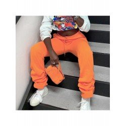  Loose Drawstring Letter Long Pants For Women