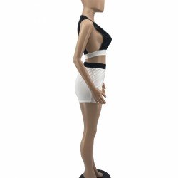  Summer Contrast Color Top And Short Women's Suit