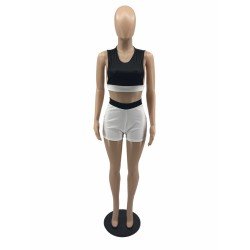 Summer Contrast Color Top And Short Women's Suit  Summer Contrast Color Top And Short Women's Suit