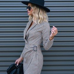 Plaid Ladies Long Sleeve Short Dress