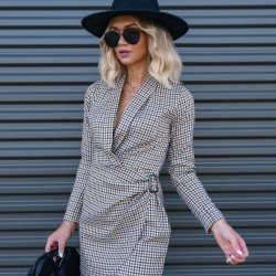 Plaid Ladies Long Sleeve Short Dress