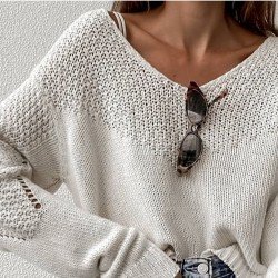 Cozy Solid V Neck Sweaters For Women