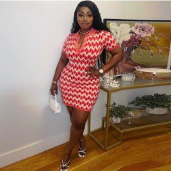  Street Rhombus Lattice Hip Short Sleeve Dress