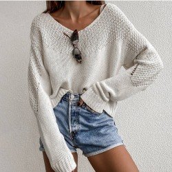 Cozy Solid V Neck Sweaters For Women