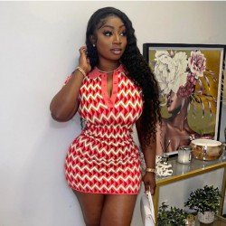  Street Rhombus Lattice Hip Short Sleeve Dress